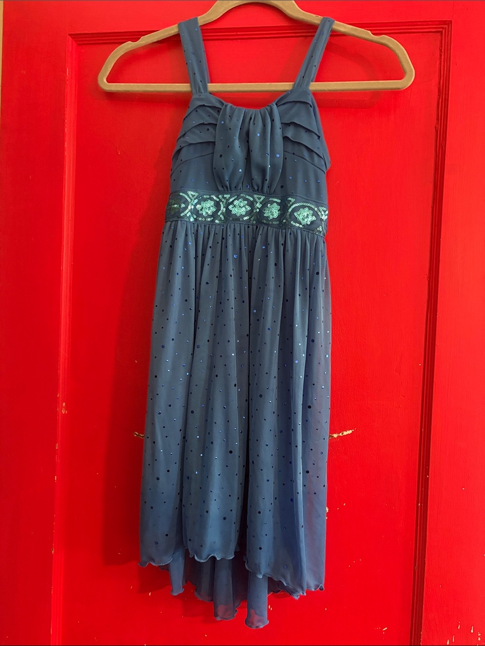 Navy Blue Embellished Waist Girls' Formal Dress